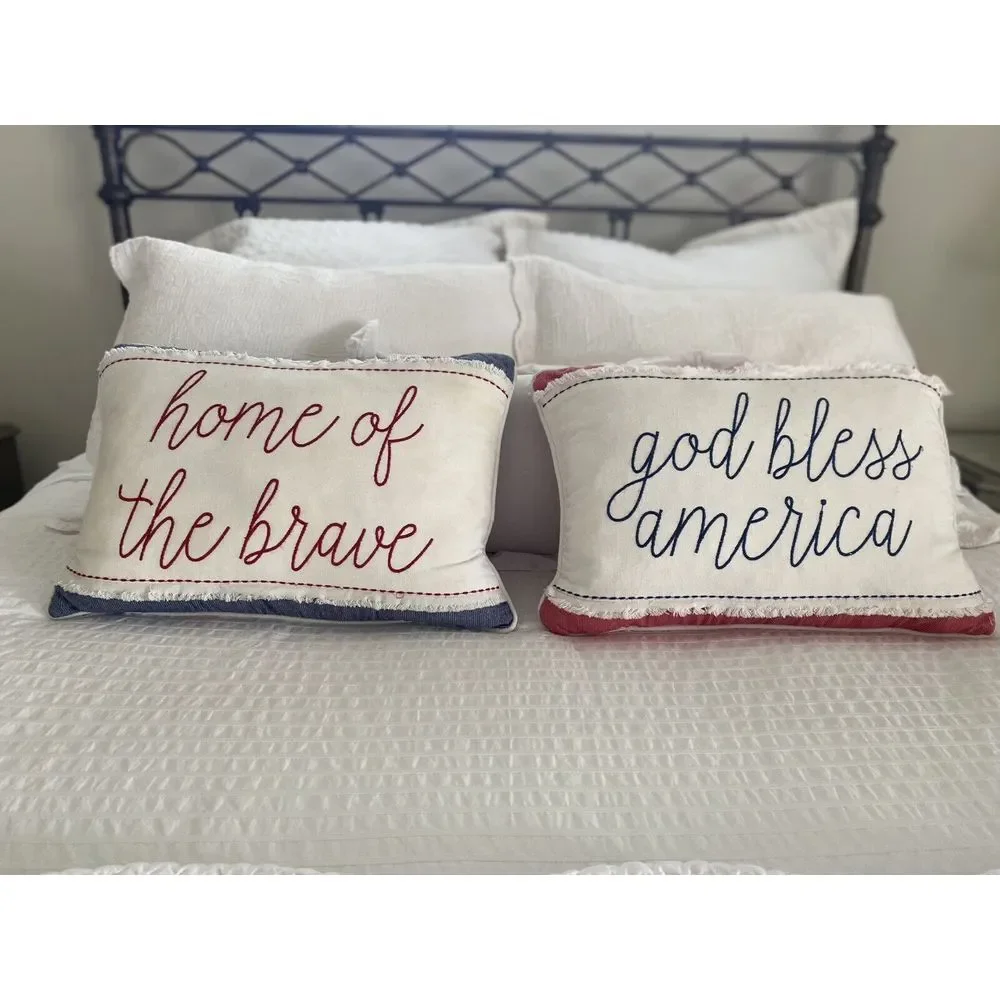 God Bless America & Home of the Brave Pillow Set 12 x 18 July 4 Independence Day
